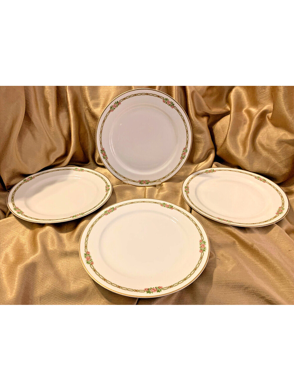 Theodore Haviland Limoges SCHLEIGER 635 Dinner Plate 9 3/4" 4pc Rose Green Chain